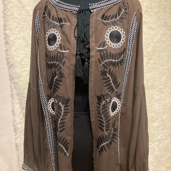 Boho embroidered JACKET COVERUP Weekend by Suzanne Betro olive black white - Picture 2 of 9